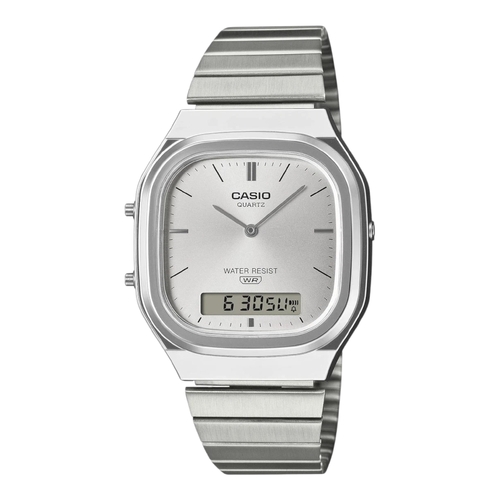 Casio AQ-240E-7A Unisex Analog Digital Watch Silver Steel Band Silver Dial