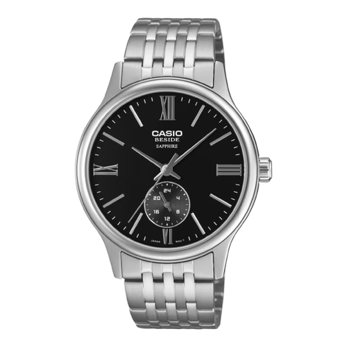 Casio BMS-100D-1AV Mens Watch Black Dial Steel Band Sapphire 50M