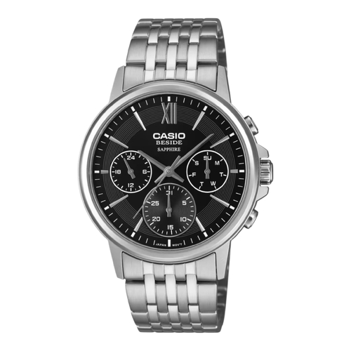 Casio BMS-300D-1AV Mens Watch Black Dial Silver Steel Sapphire 50M