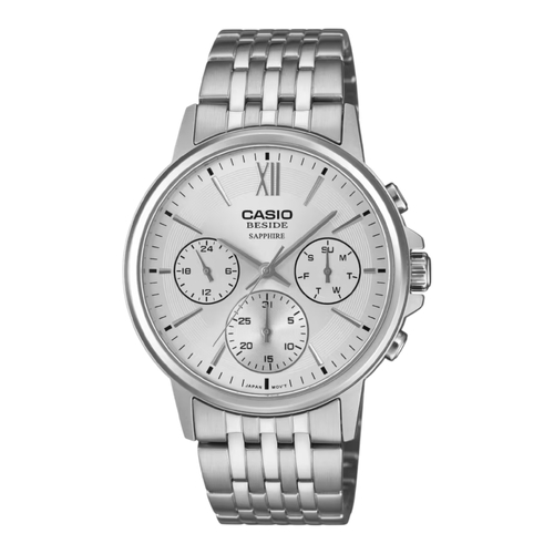 Casio BMS-300D-7AV Mens Watch Silver Dial Steel Band Sapphire 50M
