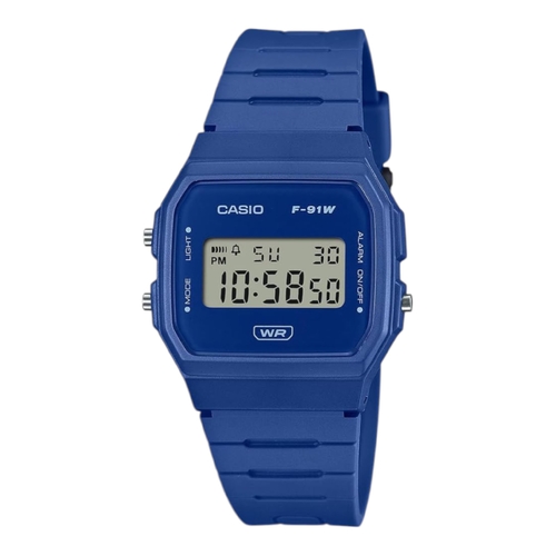 Casio F-91WB-2A1 Mens Watch Blue Resin Band Digital Classic Alarm Light