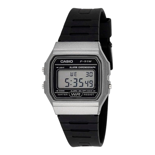 Casio F-91WM-1BDF Silver Case Black Resin Digital Watch LED Alarm Unisex