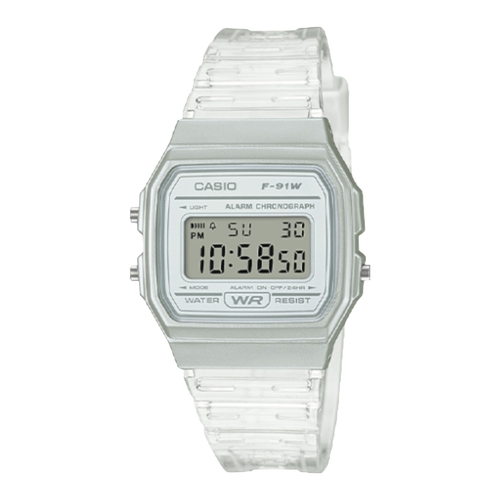 Casio F91WS-7 Digital Chronograph Women&#39;s Watch Clear Resin Band Alarm Date AU