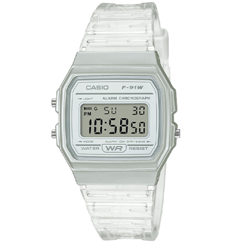 Casio F91WS-7 Digital Chronograph Women&#39;s Watch Clear Resin Band Alarm Date AU