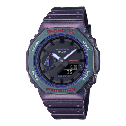 Casio G-SHOCK GA-2100AH-6A Mens Purple Green Gaming Analog Digital Shock Watch