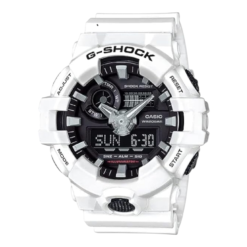 Casio G-Shock GA-700-7AD Mens White Analogue Digital Watch Black Dial Resin 200M
