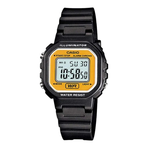 Casio LA-20WH-9A Women’s Gold Trim Digital LED Watch Black Resin Petite Square