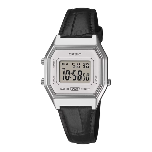 Casio LA680WEL-1 Unisex Silver Black Digital Leather Watch Alarm 5 Year