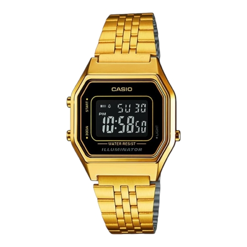 Casio LA680WGA-1B Womens Digital Watch Gold Stainless Steel Retro Alarm LED