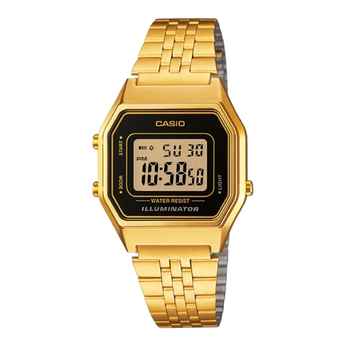 Casio LA680WGA-1 Digital Watch Gold Retro LED Alarm Stopwatch Steel Band Unisex