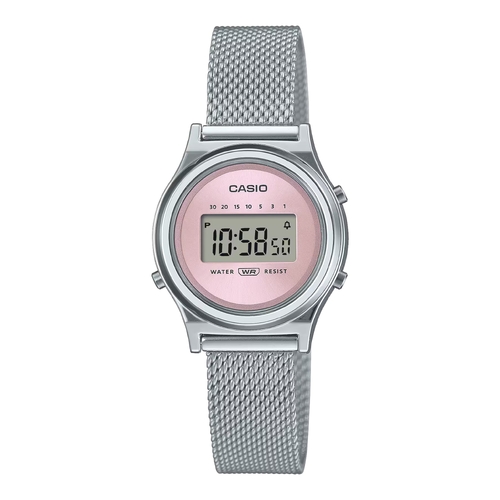 Casio LA700WEM-4A Womens Pink Dial Silver Mesh Digital Watch Stopwatch Alarm