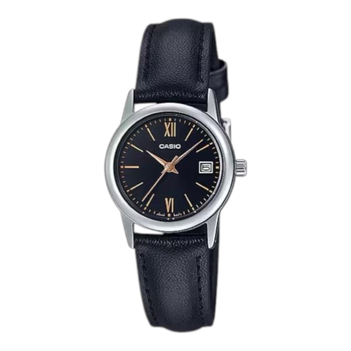 Casio LTP-V002L-1B3 Womens Watch Black Dial Leather Band Date Classic