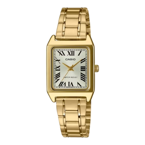 Casio LTP-V007G-9B Womens Watch Gold Tone Square Dial Steel Band Water Resistant