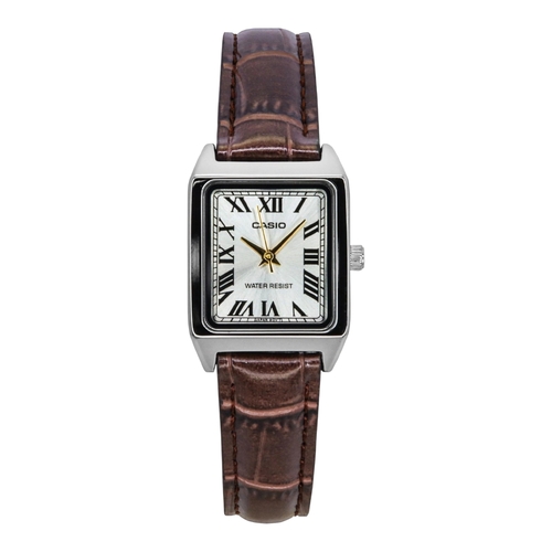 Casio LTP-V007L-9B Womens Rectangular Gold Dial Brown Leather Band Watch Quartz
