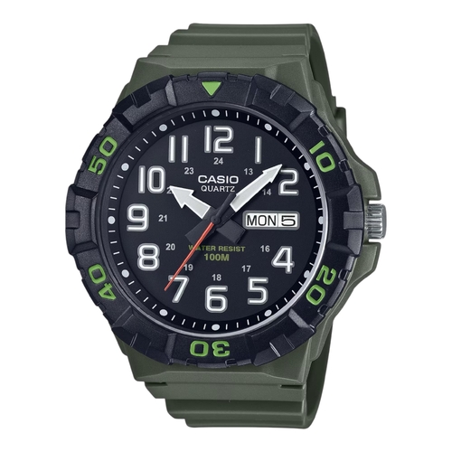 Casio MRW-210H-3AV Mens Analog Watch 100M Green Dial Resin Sport Day Date