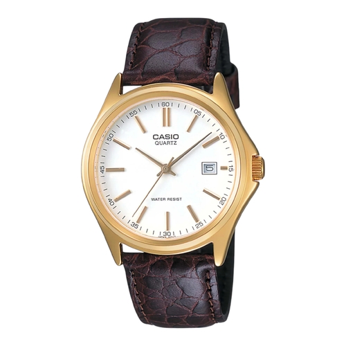 Casio MTP-1183Q-7A Mens Watch Gold Case White Dial Brown Leather Quartz 38mm