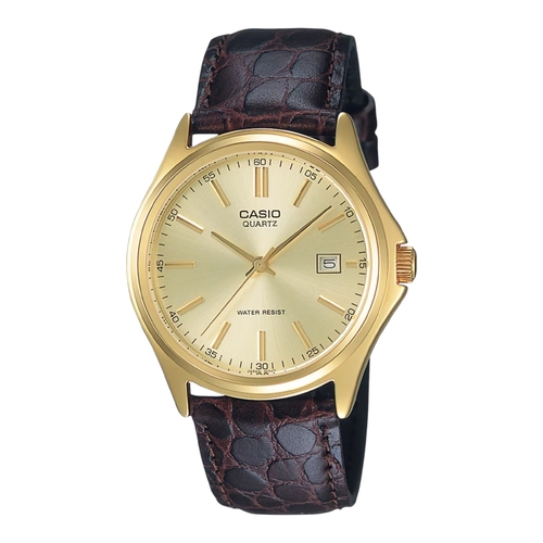 Casio MTP-1183Q-9 Mens Analog Watch Gold Tone Genuine Leather Band Date Display