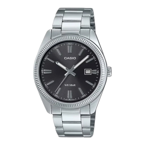 Casio MTP-1302D-1A1 Mens Watch Black Dial Steel Band Date 50M Analog