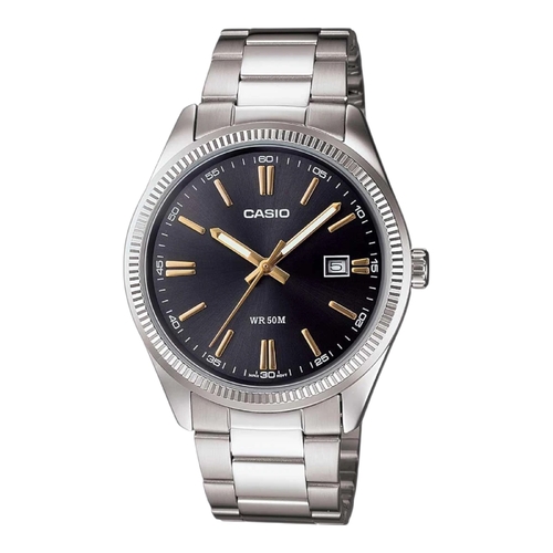 Casio MTP-1302D-1A2V Black Dial Silver Stainless Steel Watch 50M Men Quartz