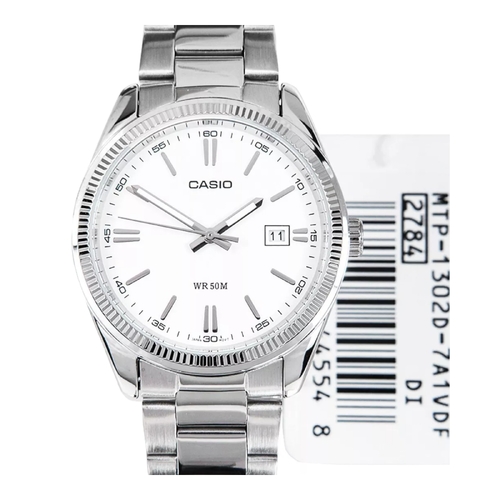 Casio MTP-1302D-7A1 Silver Stainless Steel Analog Watch White Dial 50M Men
