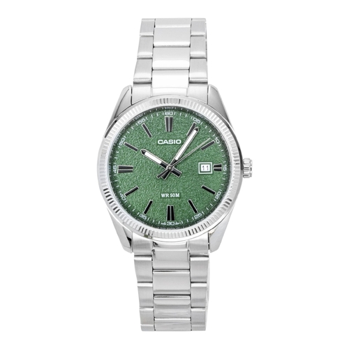 Casio MTP-1302DA-3AV Mens Green Dial Stainless Steel Quartz Watch 50M