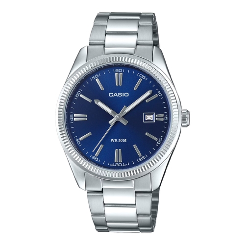 Casio MTP-1302PD-2A Mens Blue Dial Date Stainless Steel Analog Bracelet Watch