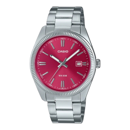 Casio Men’s Watch MTP-1302PD-4AVEF Red Dial Stainless Steel Quartz 50M Date 38mm