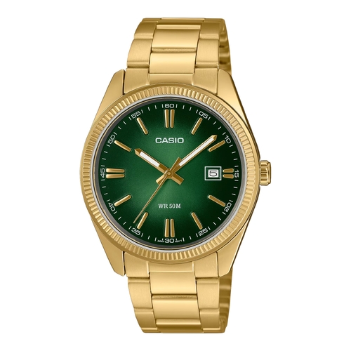 Casio MTP-1302PGC-3A Mens Green Dial Gold Stainless Steel Bracelet Watch 50m