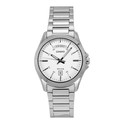 Casio MTP-1370D-7A Mens White Dial Stainless Steel Watch 50M Water Resistant