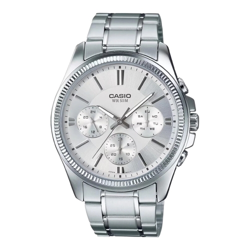 Casio MTP-1375D-7A Mens Silver Dial Analog Steel Band Watch Day Date 50M WR