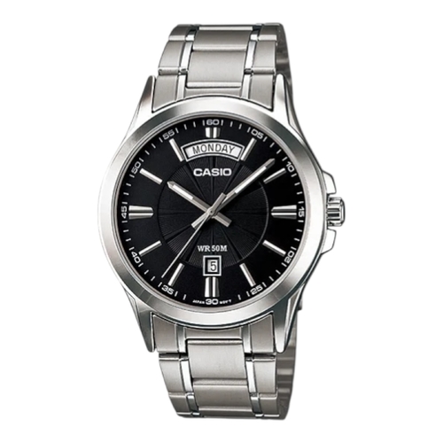 Casio MTP-1381D-1A Mens Watch Black Dial Silver Stainless Steel Quartz Analog