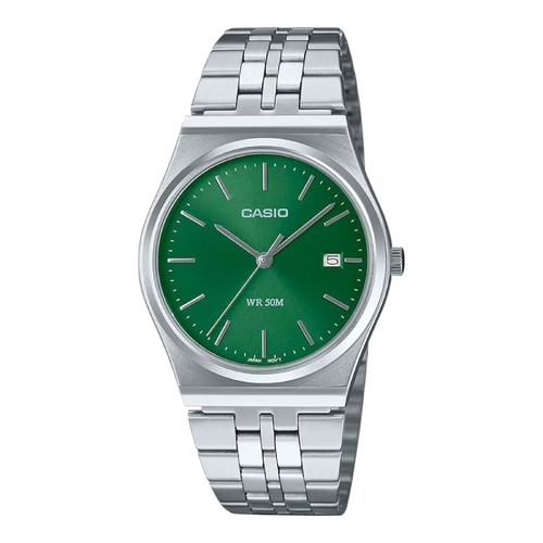 Casio MTP-B145D-3AV Green Dial Silver Stainless Steel Retro Analog Watch