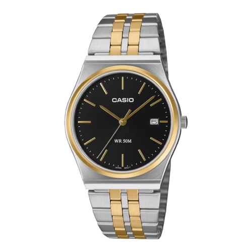 Casio MTP-B145SG-1A Mens Black Gold Two Tone Analog Steel Band Watch Date
