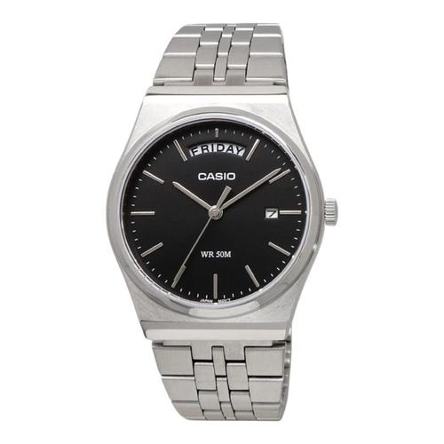 Casio MTP-B146D-1 Mens Analog Watch Black Dial Steel Band Day Date 50M