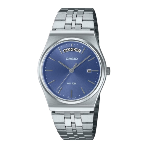 Casio MTP-B146D-2A Mens Analogue Watch Blue Dial Steel Band Day Date 50M