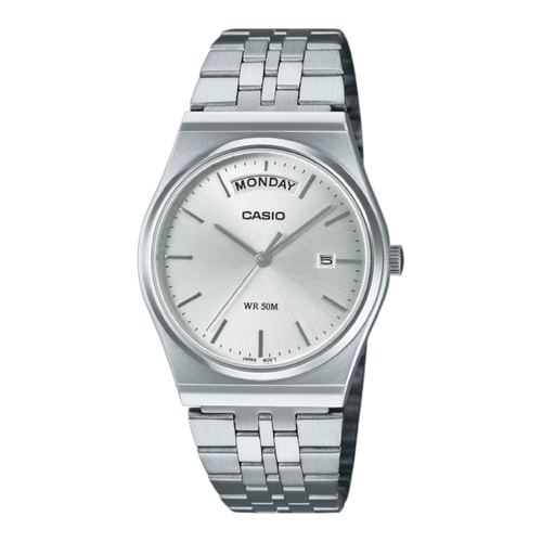 Casio MTP-B146D-7A Mens Analogue Watch Silver Dial Steel Band Day Date 50M
