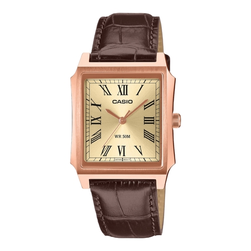 Casio MTP-B190RGL-9 Mens Analog Watch Pink Gold Leather Band 50M Quartz
