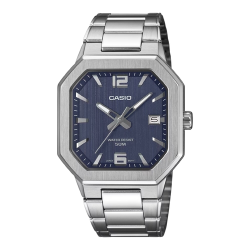 Casio MTP-B195D-2AV Mens Watch Textured Blue Dial Silver Steel Bracelet Date 50m