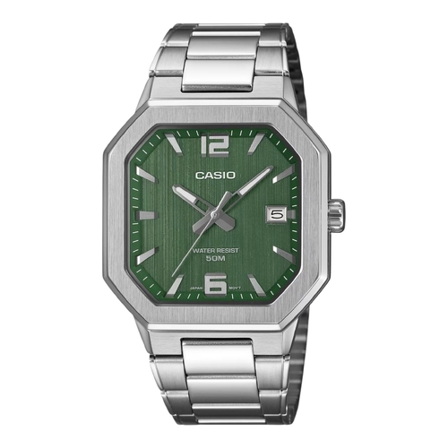 Casio MTP-B195D-3A Mens Watch Green Dial Silver Steel Bracelet Date 50m