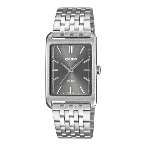 Casio MTP-B215D-8 Mens Analog Watch Grey Dial Steel Band 50M Slim Case Quartz