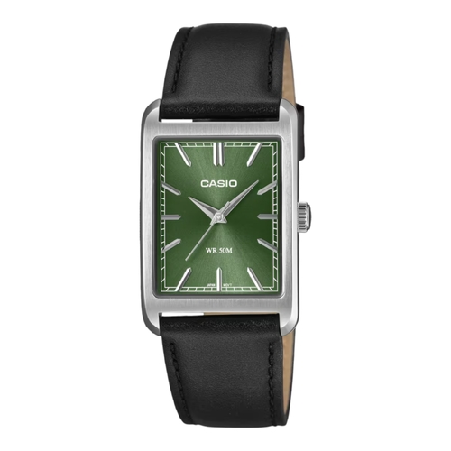 Casio MTP-B215L-3 Mens Analog Watch Green Dial Leather Band 50M Slim Case Quartz