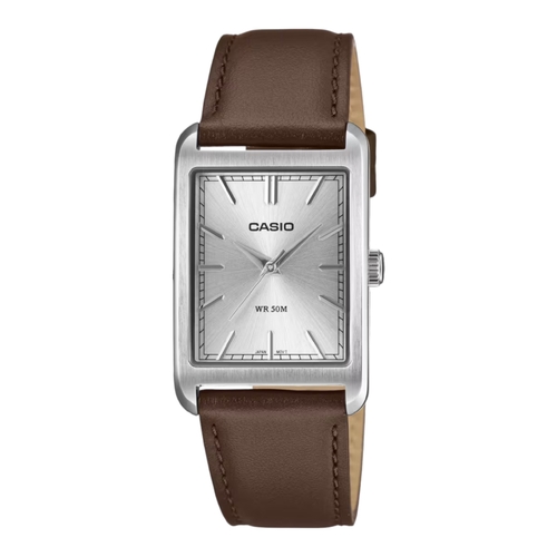 Casio MTP-B215L-7A Mens Analog Watch Silver Dial Leather Band 50M Slim Case