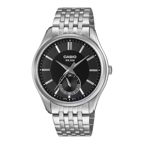 Casio MTP-B315D-1 Mens Analog Watch Black Dial Steel Band 24 Hour Subdial 50M