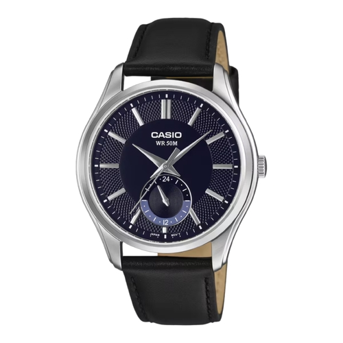 Casio MTP-B315L-2 Mens Analog Watch Blue Dial Leather Band 24 Hour Subdial 50M