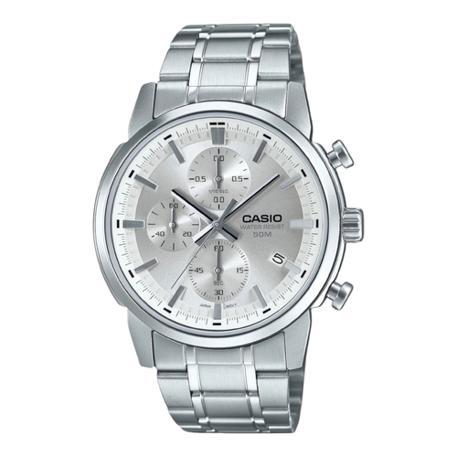 Casio MTP-E510D-7AV Mens Chronograph Silver Dial Stainless Steel Watch 50M