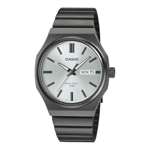 Casio MTP-E735B-7AV Mens Watch Silver Dial Black Ion Plated Steel Band 50M