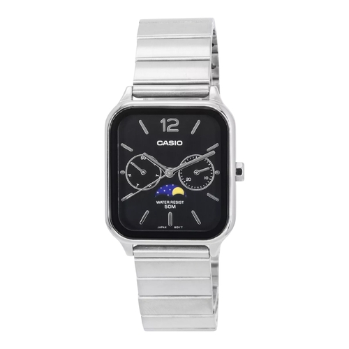 Casio MTP-M305D-1AV Mens Watch Black Dial Moonphase Day Date Steel 50M Water