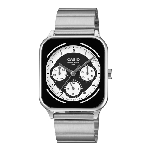 Casio MTP-M307D-1BV Mens Analogue Watch Black Dial Day Date Subdials Silver Band