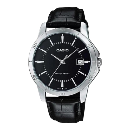 Casio MTP-V004L-1A Mens Watch Black Dial Leather Strap Date Display Water Resist
