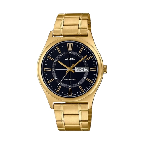 Casio MTP-V006G-1CUDF Men&#39;s Gold Tone Black 24 Hour Dial Day Date Analog Watch